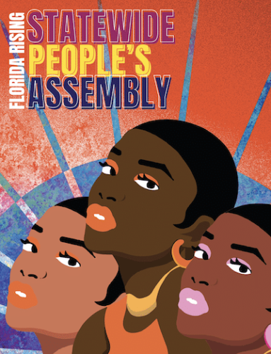 Statewide people's assembly cover image of 3 women with a rising sun behind them